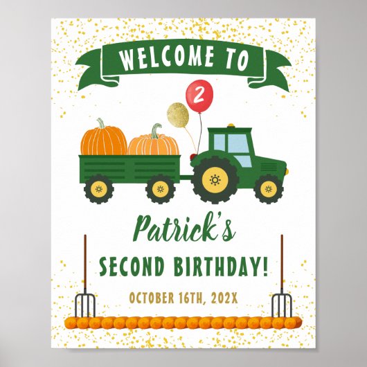 Herbst Pumpkin Traktor Herbst Geburtstag Willkomme Poster (Vorne)