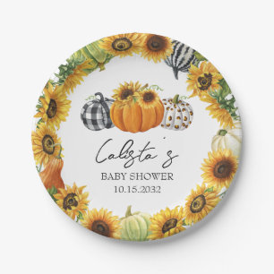 Herbst-Pumpkin- und Sonnenblumen-Baby-Shower Pappteller