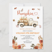 Herbst Pumpkin White Truck 5. Geburtstag Einladung (Vorderseite)
