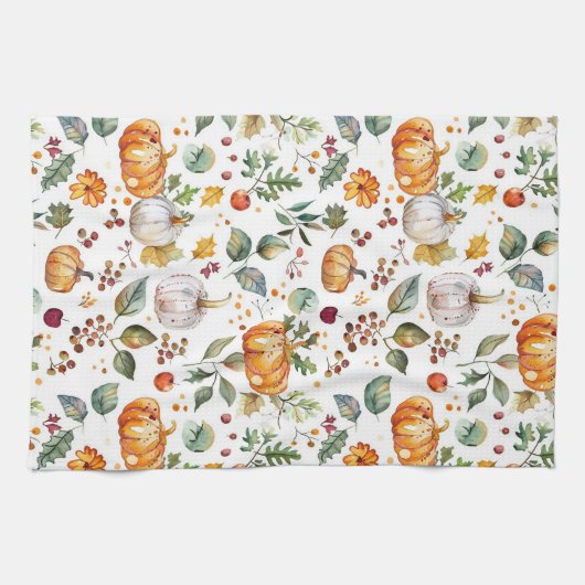 Herbst Pumpkins & Blätter Küche | Urlaub Geschirrtuch (Horizontal)