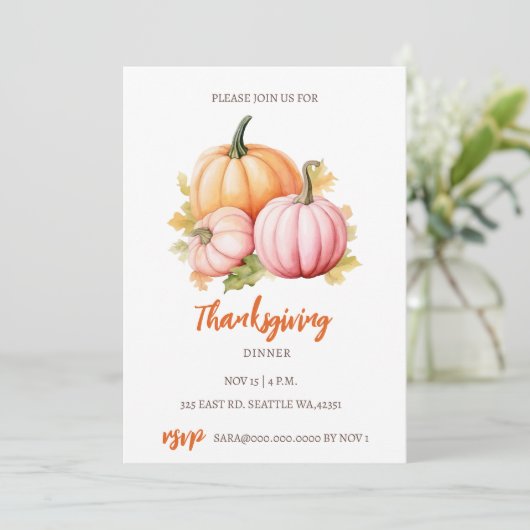 Herbst Pumpkins Erntedank Dinner Einladung (Stehend Vorderseite)