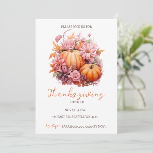 Herbst Pumpkins Erntedank Dinner Einladung (Stehend Vorderseite)