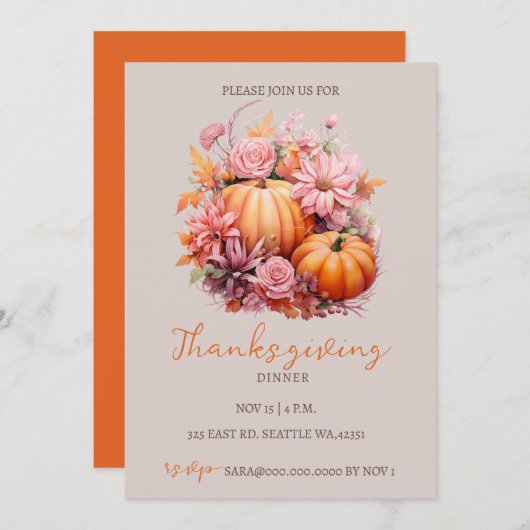 Herbst Pumpkins Erntedank Dinner Einladung (Vorne/Hinten)