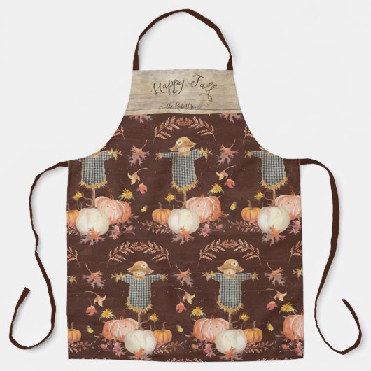Herbst Pumpkins Scarecrow Happy Fall Familienname Schürze (Vorderseite)