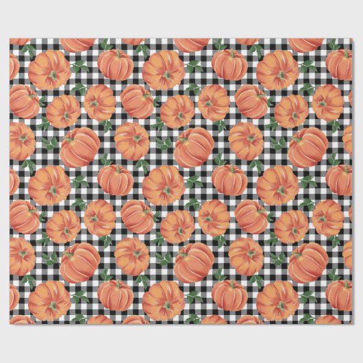 Herbst Pumpkins Schwarz-Weiß-Gingham Fall Geschenkpapier (Flach)