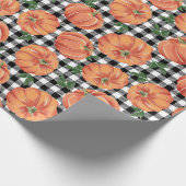 Herbst Pumpkins Schwarz-Weiß-Gingham Fall Geschenkpapier (Ecke)