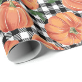 Herbst Pumpkins Schwarz-Weiß-Gingham Fall Geschenkpapier (Rolleneckpunkt)