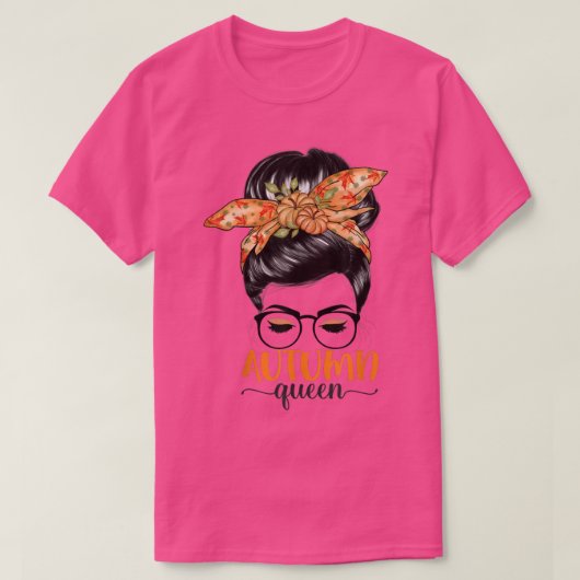 Herbst Queen Pumpkin Messy Bun Fall Verlass Maple T-Shirt (Design vorne)