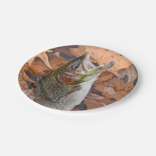 Herbst-Regenbogenforelle Pappteller (Schrägansicht)