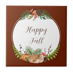 Herbst Reh und Natur mit anpassbarem Text Fliese