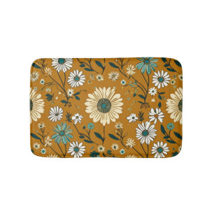 Herbst Retro Boho Mustard Blume Muster Badematte