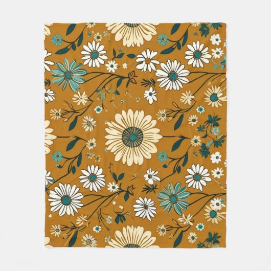 Herbst Retro Boho Mustard Blume Muster Fleecedecke (Vorderseite)