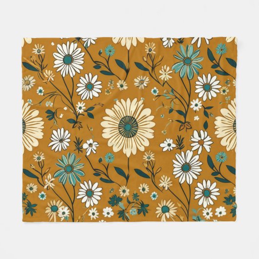 Herbst Retro Boho Mustard Blume Muster Fleecedecke (Vorderseite (Horizontal))