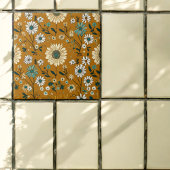 Herbst Retro Boho Mustard Blume Muster Fliese