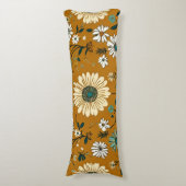 Herbst Retro Boho Mustard Blume Muster Seitenschläferkissen (Vorderseite Vertikal)