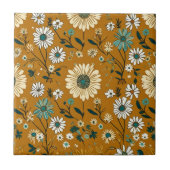 Herbst-Retro-Boho-Senf-Blumenmuster Fliese (Vorderseite)