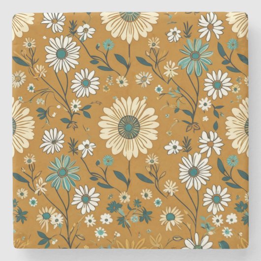 Herbst Retro Boho Senfblumen Muster Steinuntersetzer (Vorderseite)