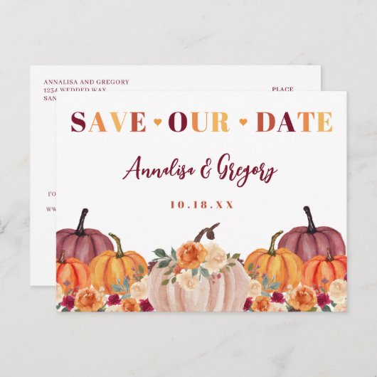 Herbst Rette unser Datum Ankündigungspostkarte (Vorne/Hinten)