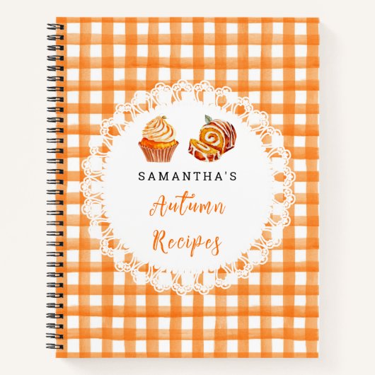 Herbst-Rezepte Orange Gingham Notizblock (Vorderseite)