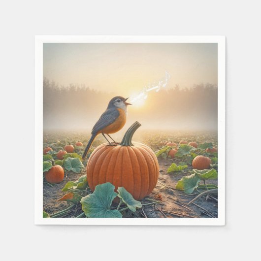 Herbst Robin singt auf einem Kürbiskahn Serviette (Vorderseite)