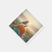 Herbst Robin singt auf einem Kürbiskahn Serviette (Ecke)