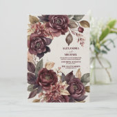 Herbst Romance Burgundy Wasserfarbenhochzeit Einladung (Stehend Vorderseite)