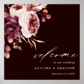 Herbst Romance Dark Burgundy Wedding Willkommen Poster (Vorne)