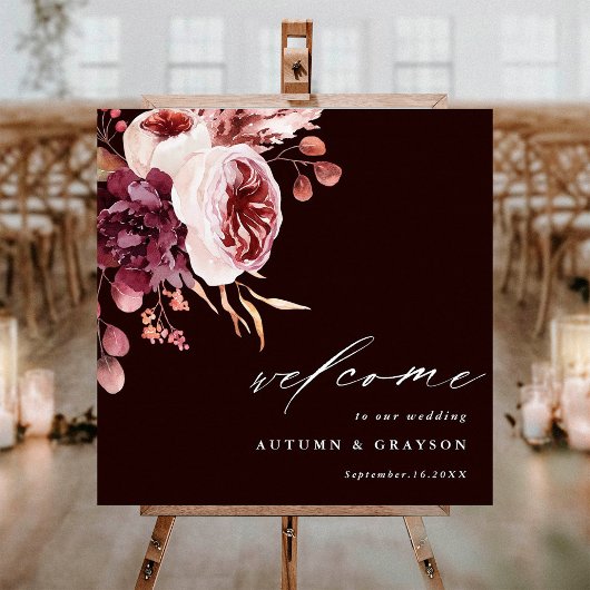 Herbst Romance Dark Burgundy Wedding Willkommen Poster