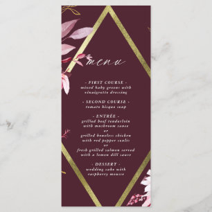 Herbst Romance Gold Frame Burgundy Wedding Menükarte