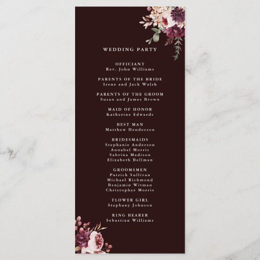 Herbst Romance Gold Frame Burgundy Wedding Programm (Rückseite)