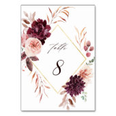 Herbst Romance Gold Frame Burgundy Wedding Tischnummer (Vorderseite)