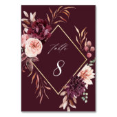 Herbst Romance Gold Frame Burgundy Wedding Tischnummer (Rückseite)