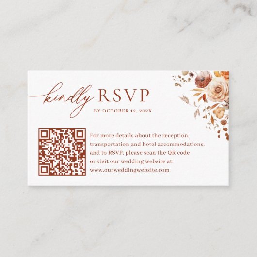 Herbst Romance QR Code Wedding RSVP Begleitkarte (Vorderseite)