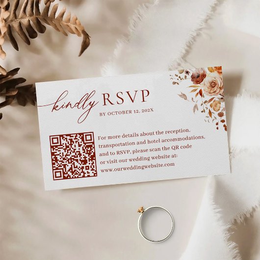 Herbst Romance QR Code Wedding RSVP Begleitkarte