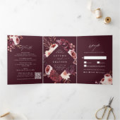 Herbst Romance Wasserfarbe Blumenzehen Burgund Dreifach Gefaltete Einladung (Innenseite)