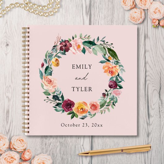 Herbst Rose Blumenreath Hochzeitshaus Notizblock