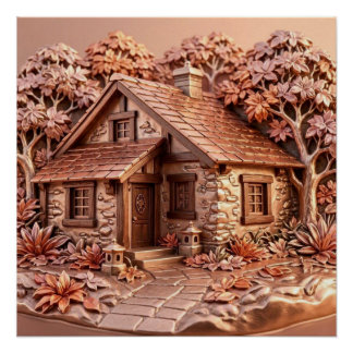 Herbst-Roségold Cottage Metall Relief Kunst Poster