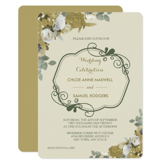 Herbst-Rosen im Gold und in der aquamarinen 12,7 X 17,8 Cm Einladungskarte