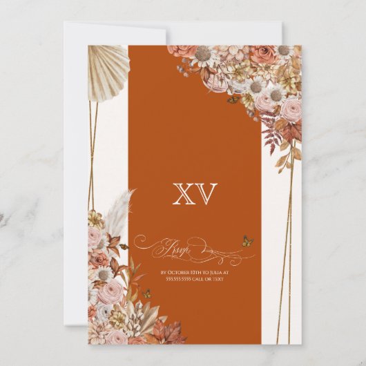 Herbst Rost Orange Blätter Quinceanera Einladung (Rückseite)