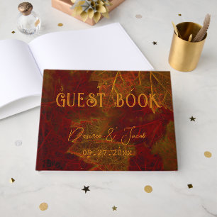 Herbst Rot Gold Rustikal Elegante Ahornblätter Gästebuch