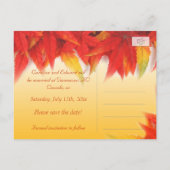 Herbst rote Blätter Hochzeit speichern Sie das Dat Ankündigungspostkarte (Rückseite)