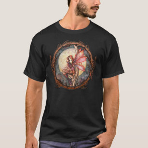 Herbst-rote feenhafte Feen-Fantasie-gotischer T-Shirt