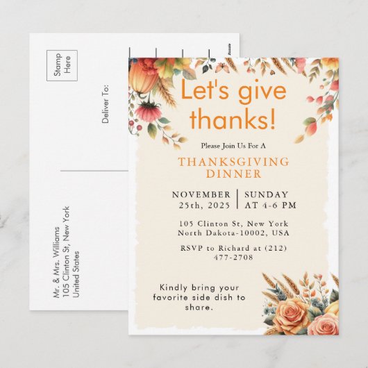 Herbst Rustic Pumpkin Erntedank Einladung (Vorne/Hinten)