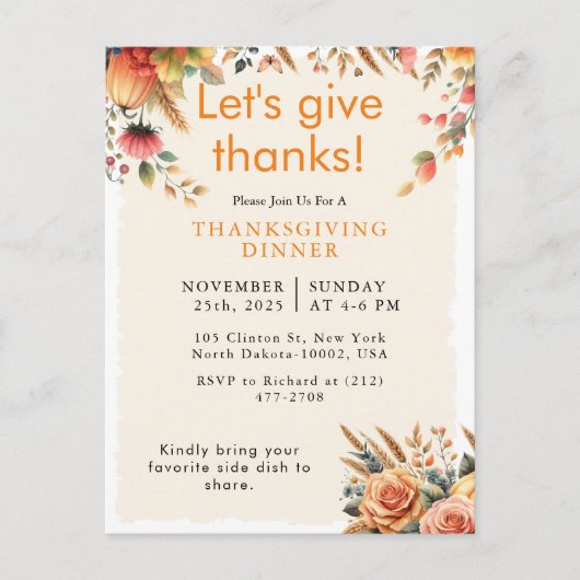 Herbst Rustic Pumpkin Erntedank Einladung (Vorderseite)