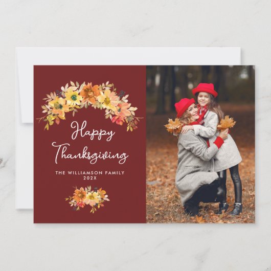Herbst rustikal florale Happy Thanksgiving Karte (Vorderseite)