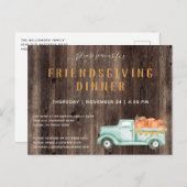 Herbst Rustikal Pick Up Pumpkins Friendsgiving Din Einladungspostkarte (Vorne/Hinten)