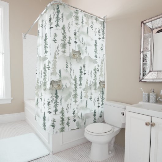 Herbst Rustikale Berghütte im Wald Duschvorhang (Beispiel)