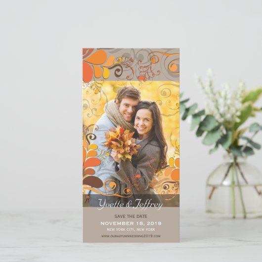 Herbst Rustikale Blätter Save the Date (Stehend Vorderseite)