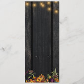 Herbst rustikale, blumengeschmückte Holzhochzeit Menükarte (Rückseite)