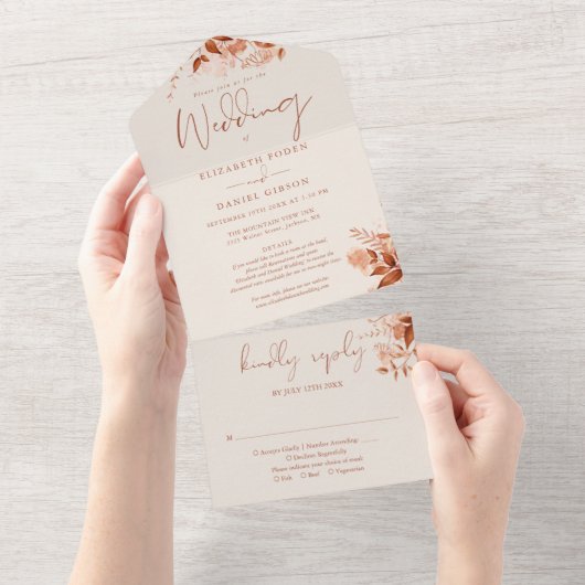 Herbst Rustikale Blumenzettel UAWG Hochzeit All In One Einladung (Abreißen)